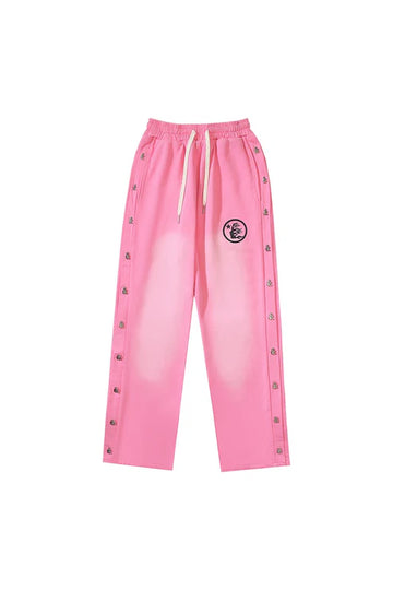 Studios' new side button logo casual sports pants! pink