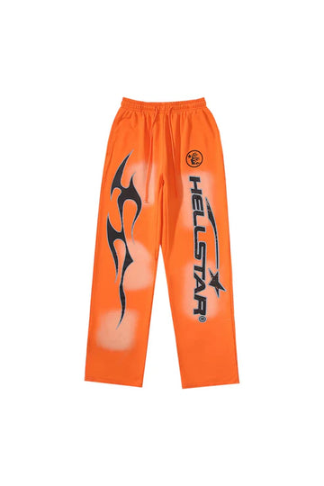 Studios flame and logo casual sports pants orange