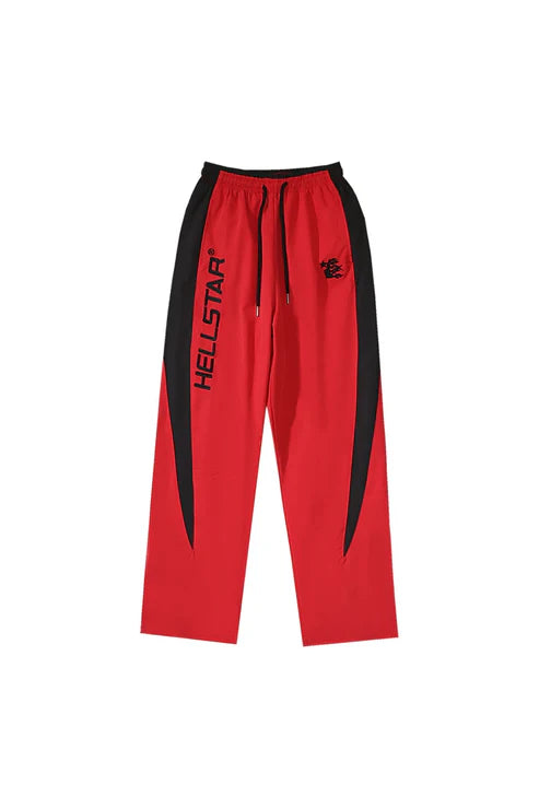 Studios Embroidered Splicing Logo Sports Pants in Red